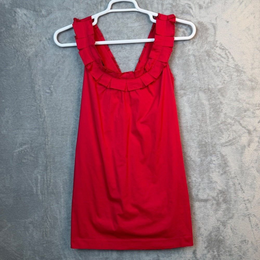 Fei Anthropologie Red Ruffle Neck Sleeveless Pleated Back Pocket Dress Size 4